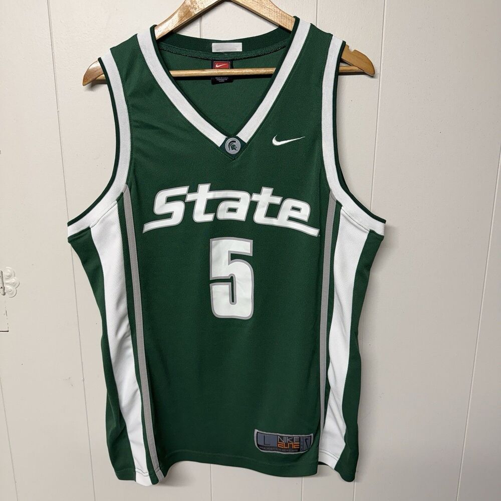 Nike Elite Michigan State Spartans NCAA Basketball Jersey # 5 Green Men L GUC